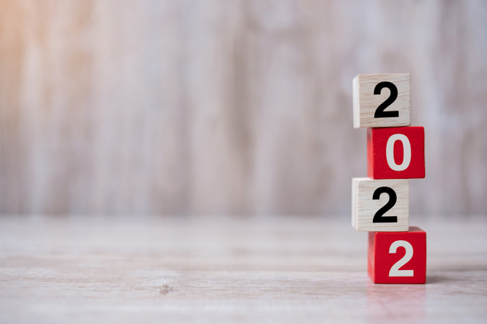 2022 Wooden Cube Block On Table Background