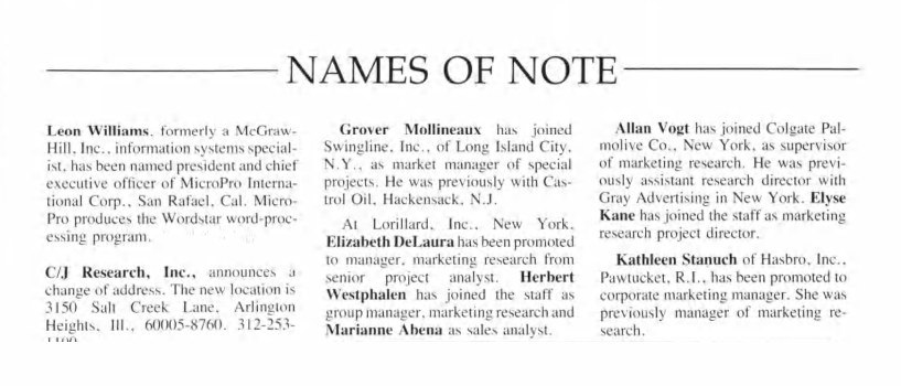 Names of Note October/November 1986 article image