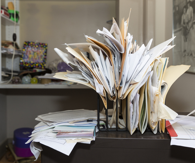 Messy, Chaotic, File Rack On A Desk