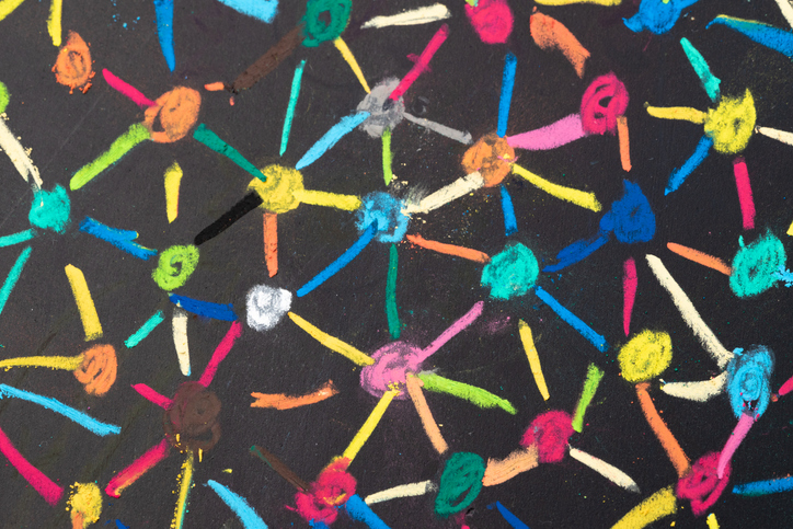Colorful Pastel Link And Connect Chalk Lines And Dots