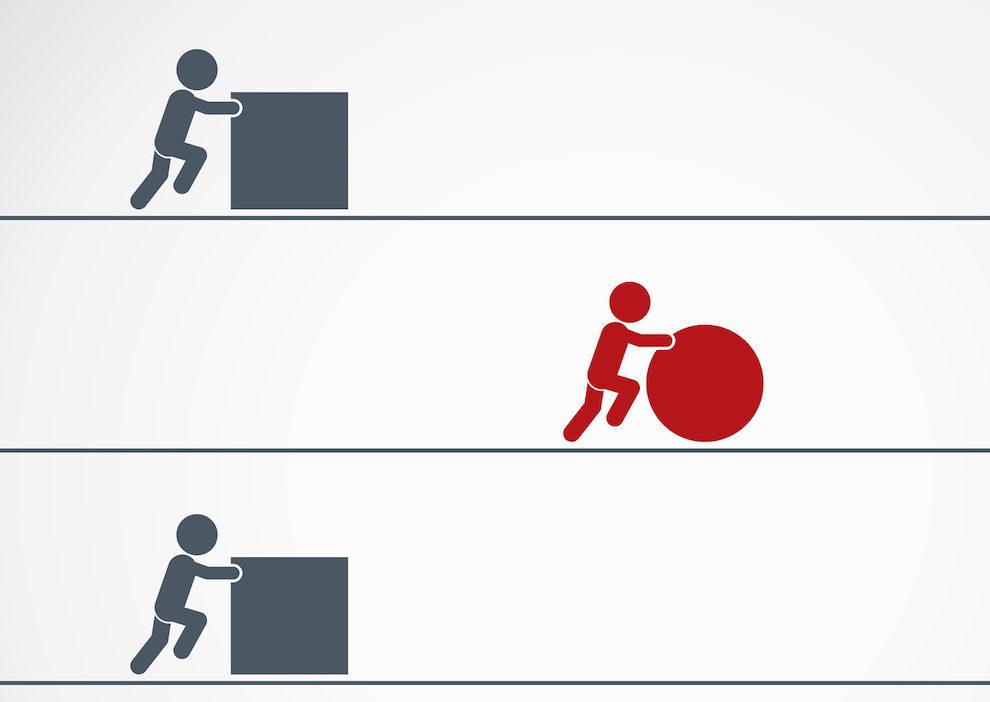 Improvement   People Siloettes Pushing Cubes Vs Round Balls