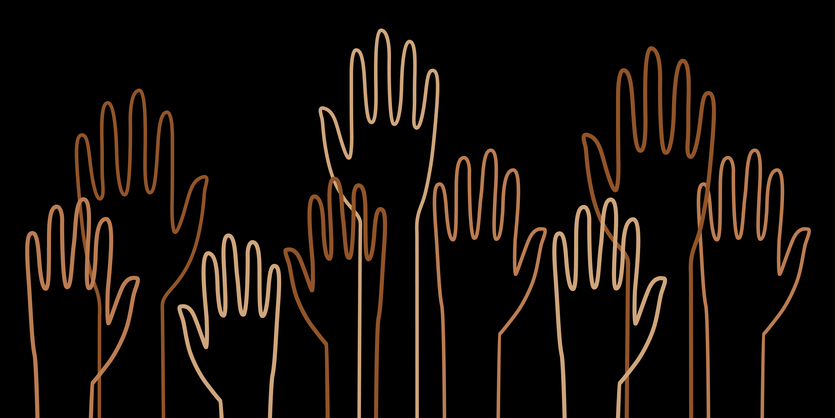 Diverse Outline Raised Hands