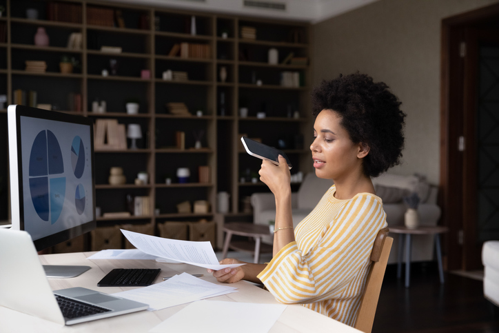 Businesswoman Recording Audio Message F