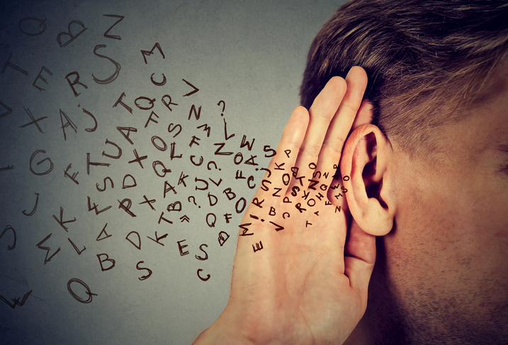 Hand Near Ear And Alphabet Letters Flying