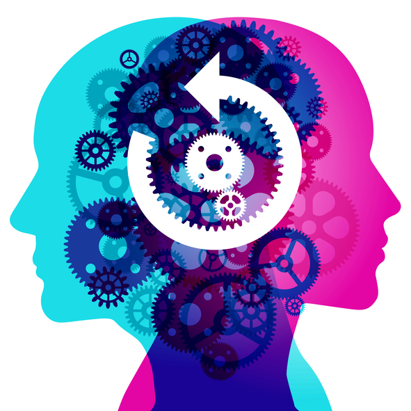 Ide Silhouette Profile Overlaid With Various Semi Transparent Machine Gears Shapes