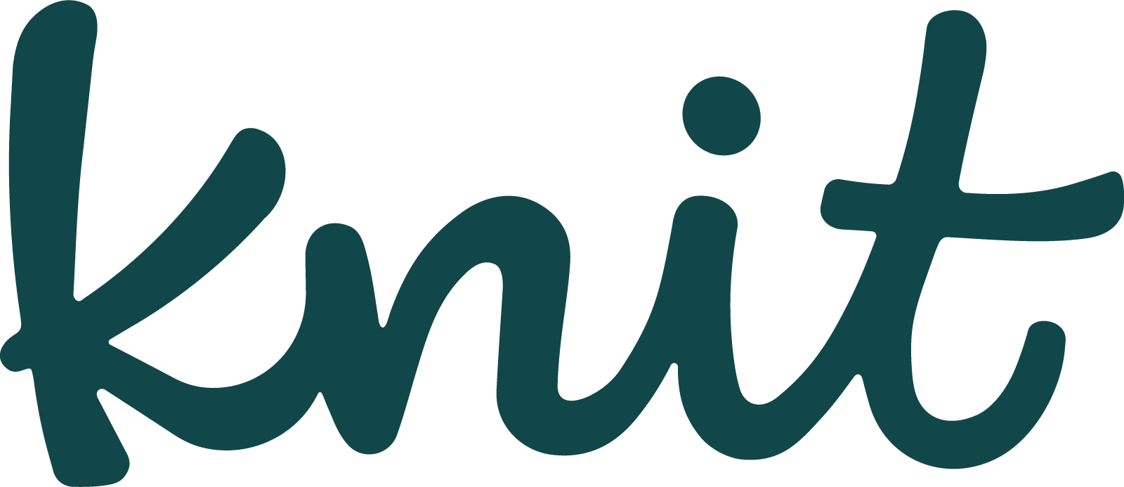 Knit’s logo. Lowercase cursive letters in teal.