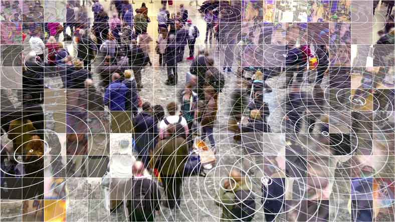 Mosaic Pixelated Waiting People