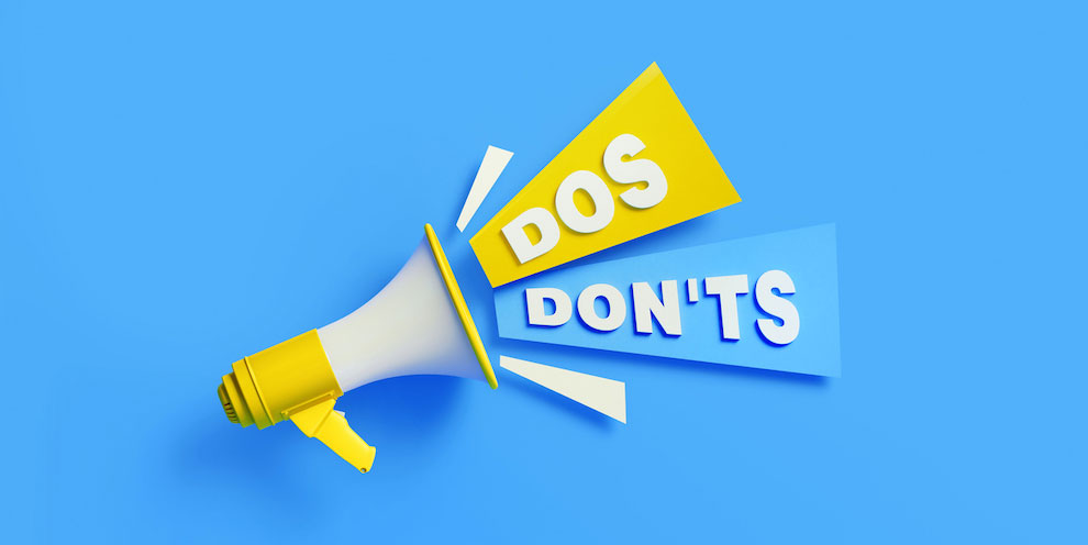 Seven Survey Design Dos And Donts Megaphone On Blue Background